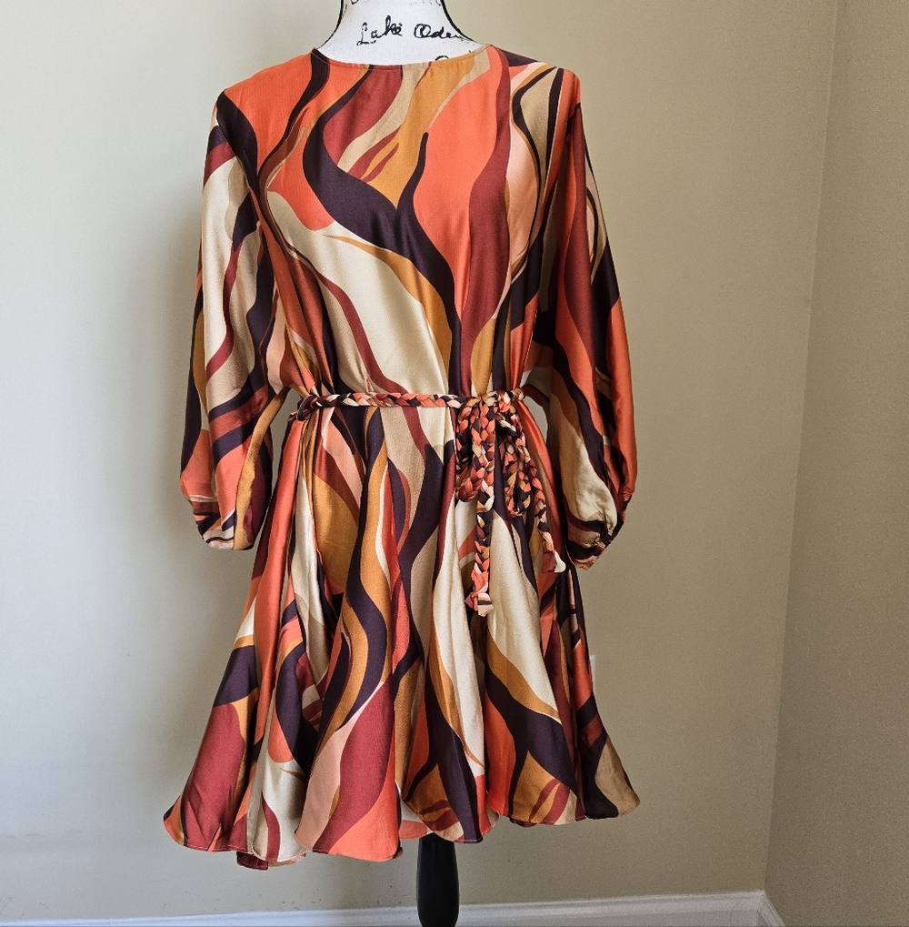 Baltic Born Esma Mini Dress Womens L Rust Multi Flowy